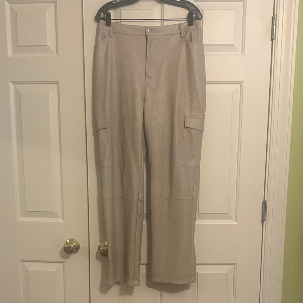 Womens Tan faux leather Cargo Pants